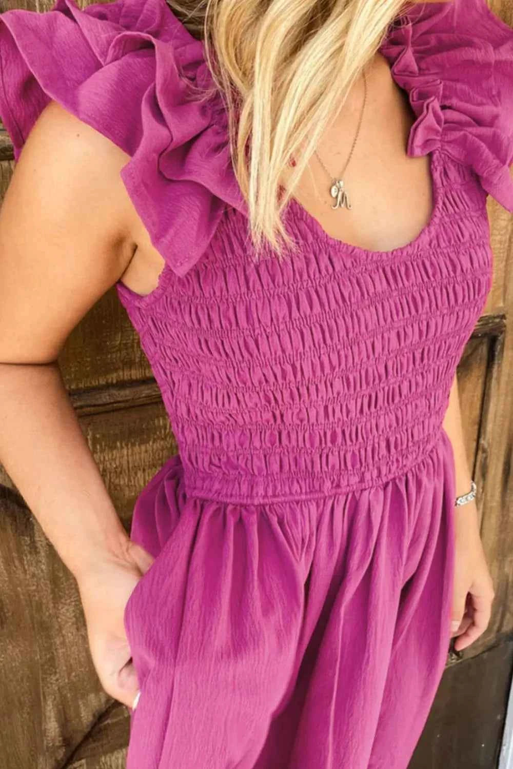 Solid Color Ruffled Straps Smocked Ruched Maxi Dress b72ed8f0-52fa-4705-a67a-16d0eb1ed998-Max-Origin