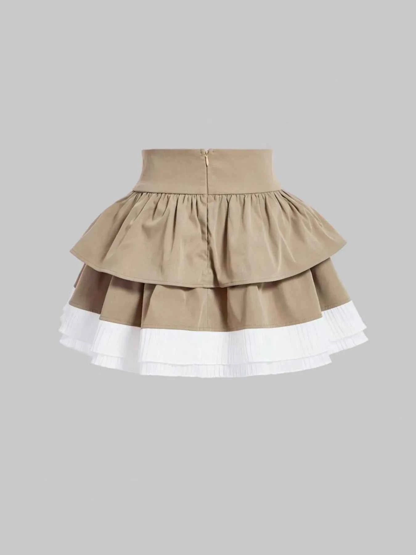 Lace Up Ruffled Layered Skirt Khaki b7376154380342a9a3fd0d9b8dc39c55-Max-Origin