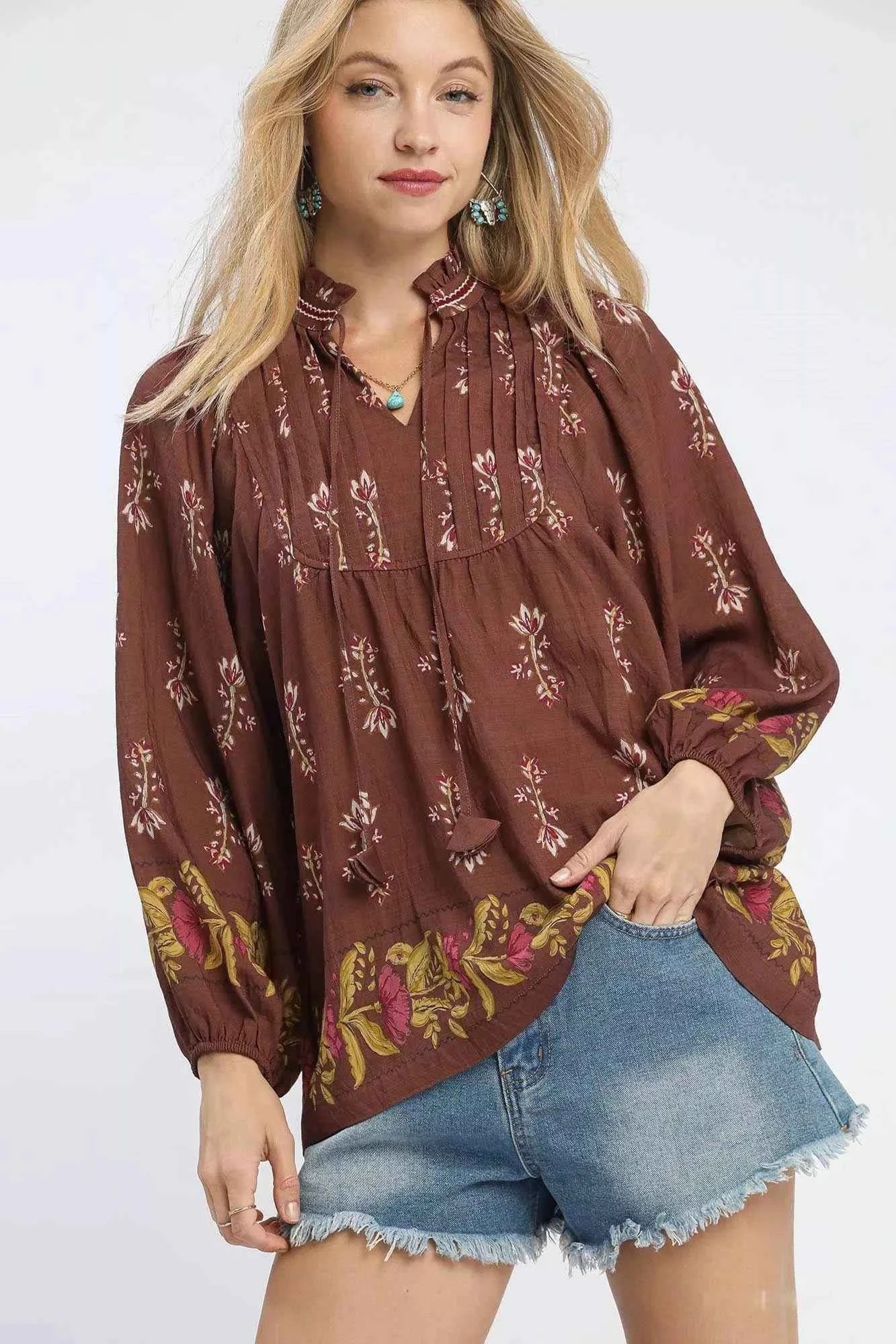 Umgee Floral Boho Peasant Blouse ROSEWOOD b737e235-e2c5-4f71-9ef1-106a0d38639b-Max-Origin