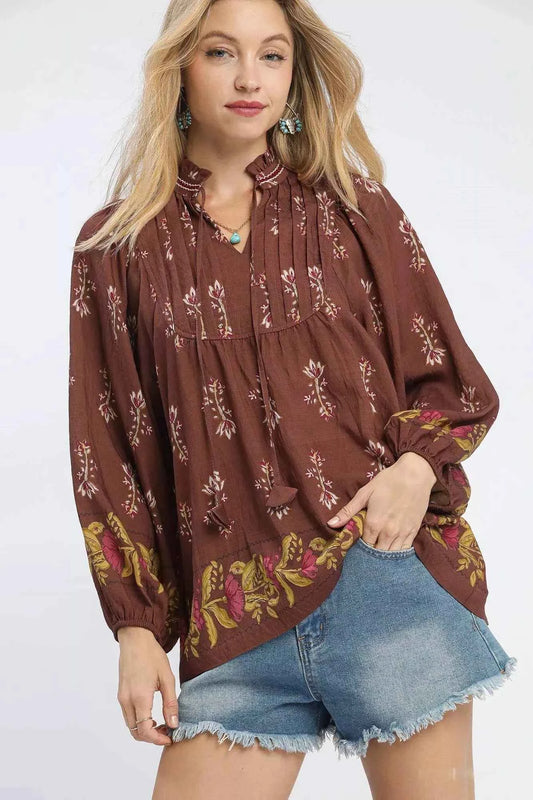 Umgee Floral Boho Peasant Blouse ROSEWOOD b737e235-e2c5-4f71-9ef1-106a0d38639b-Max-Origin