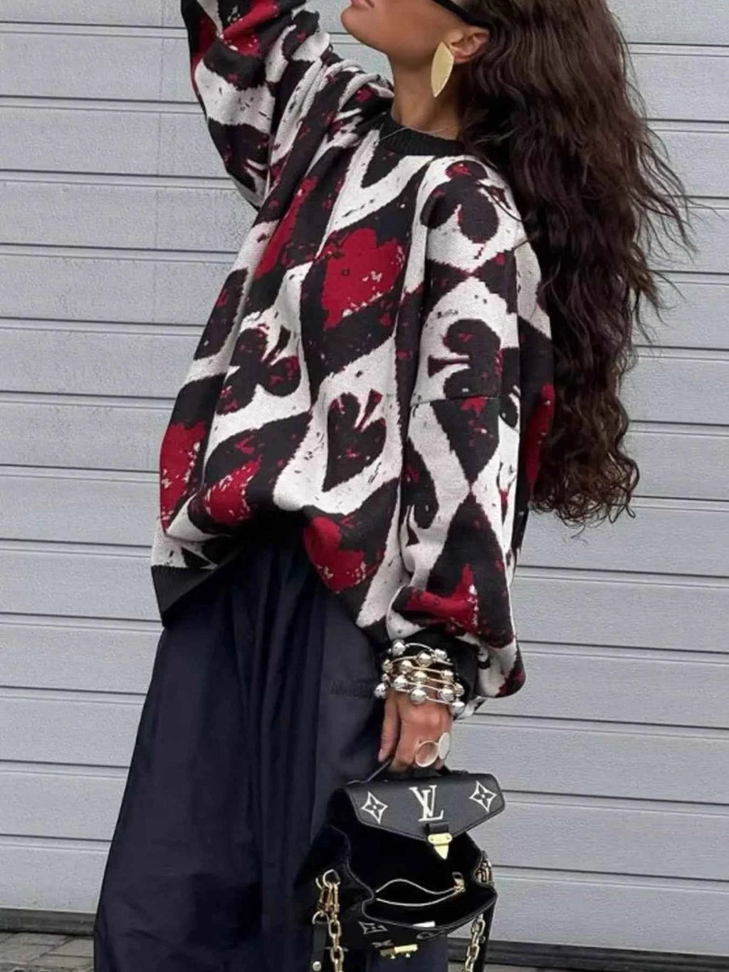 Contrast Diamond Round Neck Long Sleeve Sweater b73842e5-7c43-42fb-a786-73021c66e20d-Max-Origin