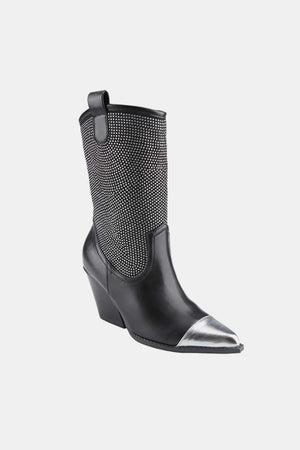 Weeboo Chunky Heel Rhinestone Western Cowboy Boots Black b73a9762-8d2b-4932-82cc-557605f6a456-Max
