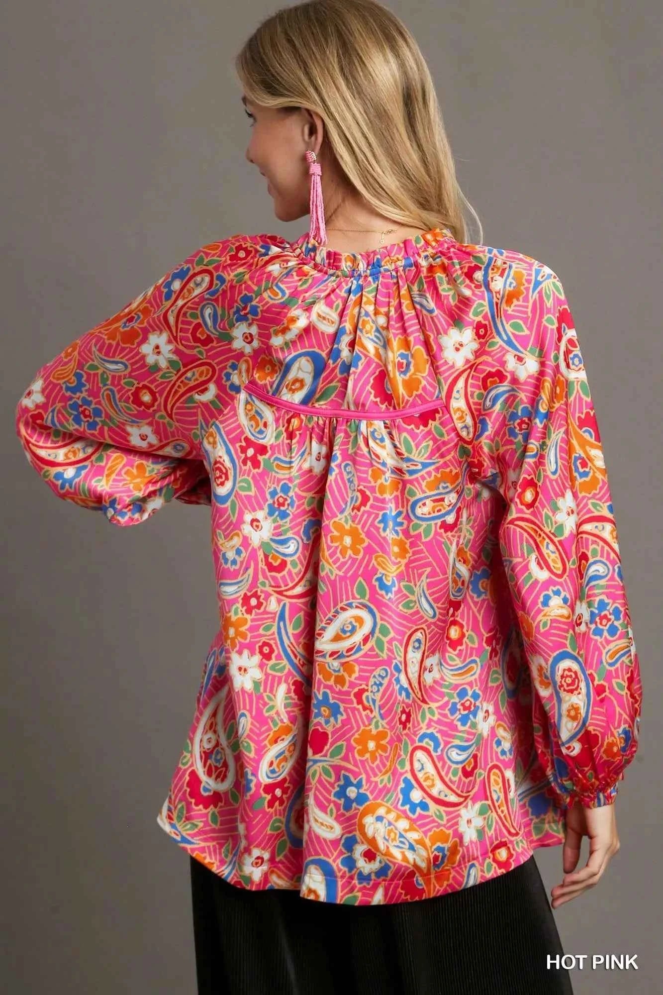Umgee Full Size Satin Paisley Ruffle Neck Button-Up Shirt Plus Size b7431fdf-0771-436f-aa70-8abf9bfdc373-Max-Origin