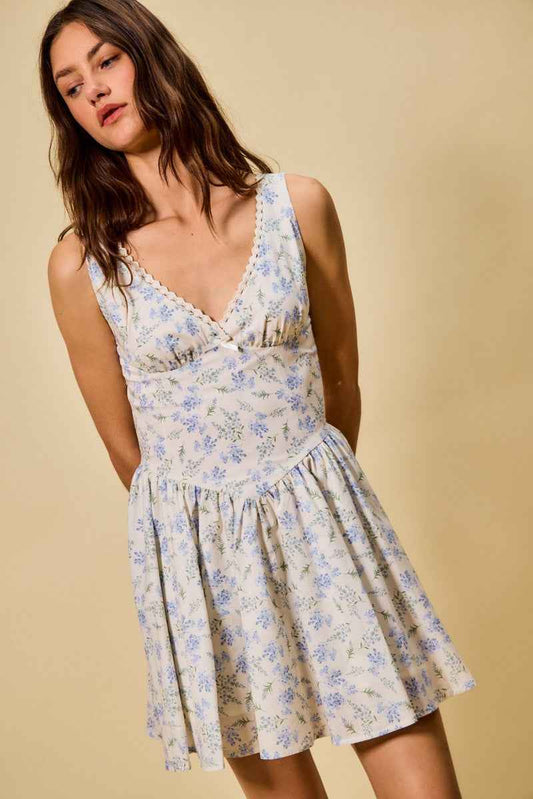 SO ME Froal Print Fit and Flare Dress BLUE b7446b6774dd461f9616d41c153a3d42-Max