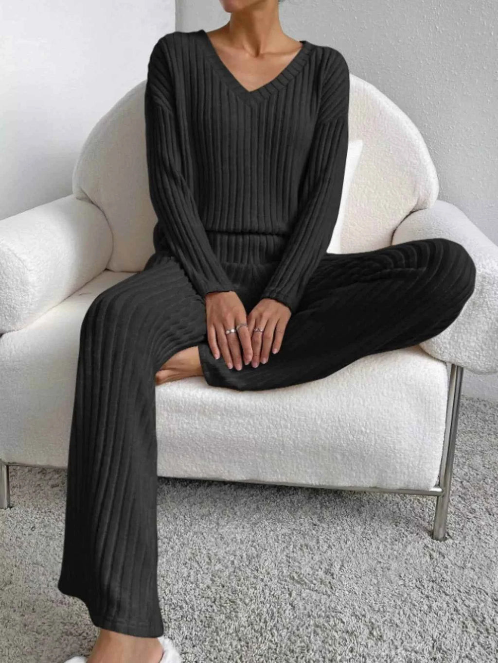 Ribbed Knit Long Sleeve Top and Pants Set b74613b2d5684e22a029685aaf0804db-Max-Origin