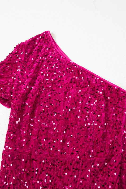 Sequin One Shoulder Thigh High Split Bodycon Gown b746a976-4cb2-43dd-a4a1-caab669d43c9