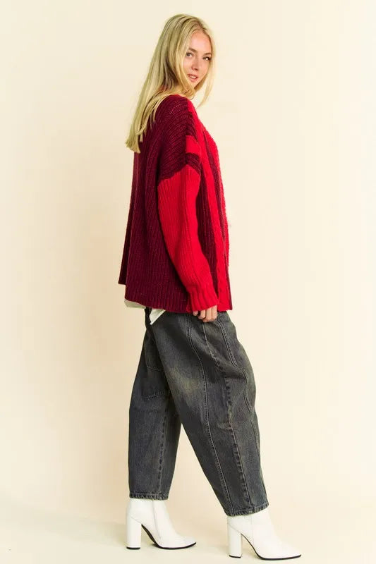 Davi & Dani Cable-Knit Color Block Open Front Cardigan b74b504a-7cbe-4792-a77f-af7b7a06faf3-Max