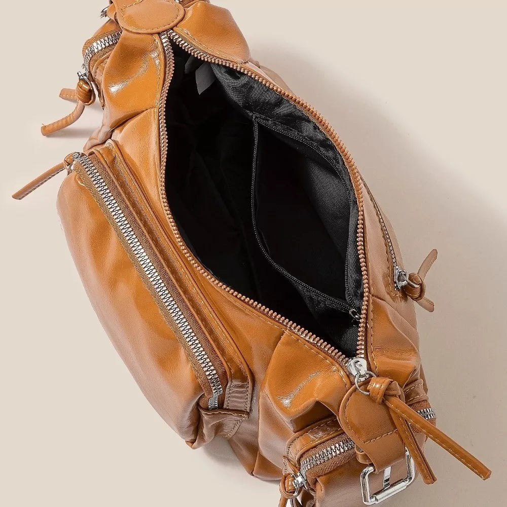 Fame Glossy Faux Leather Multi Pocket Hand Bag b7564f1a8f824a77946994debab00c07-Max-Origin