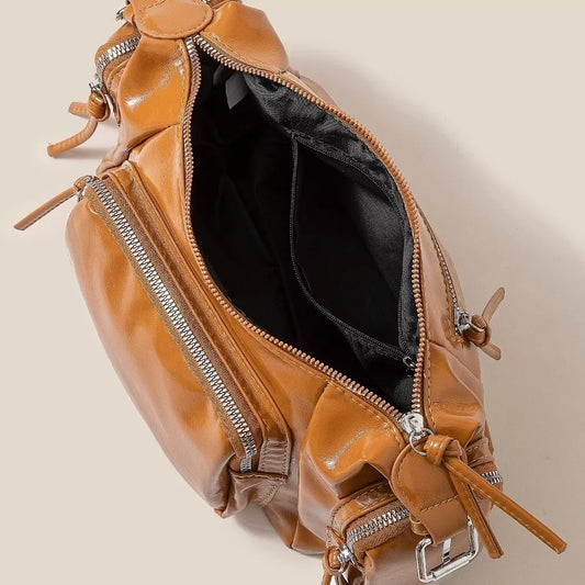 Fame Glossy Faux Leather Multi Pocket Hand Bag b7564f1a8f824a77946994debab00c07-Max-Origin