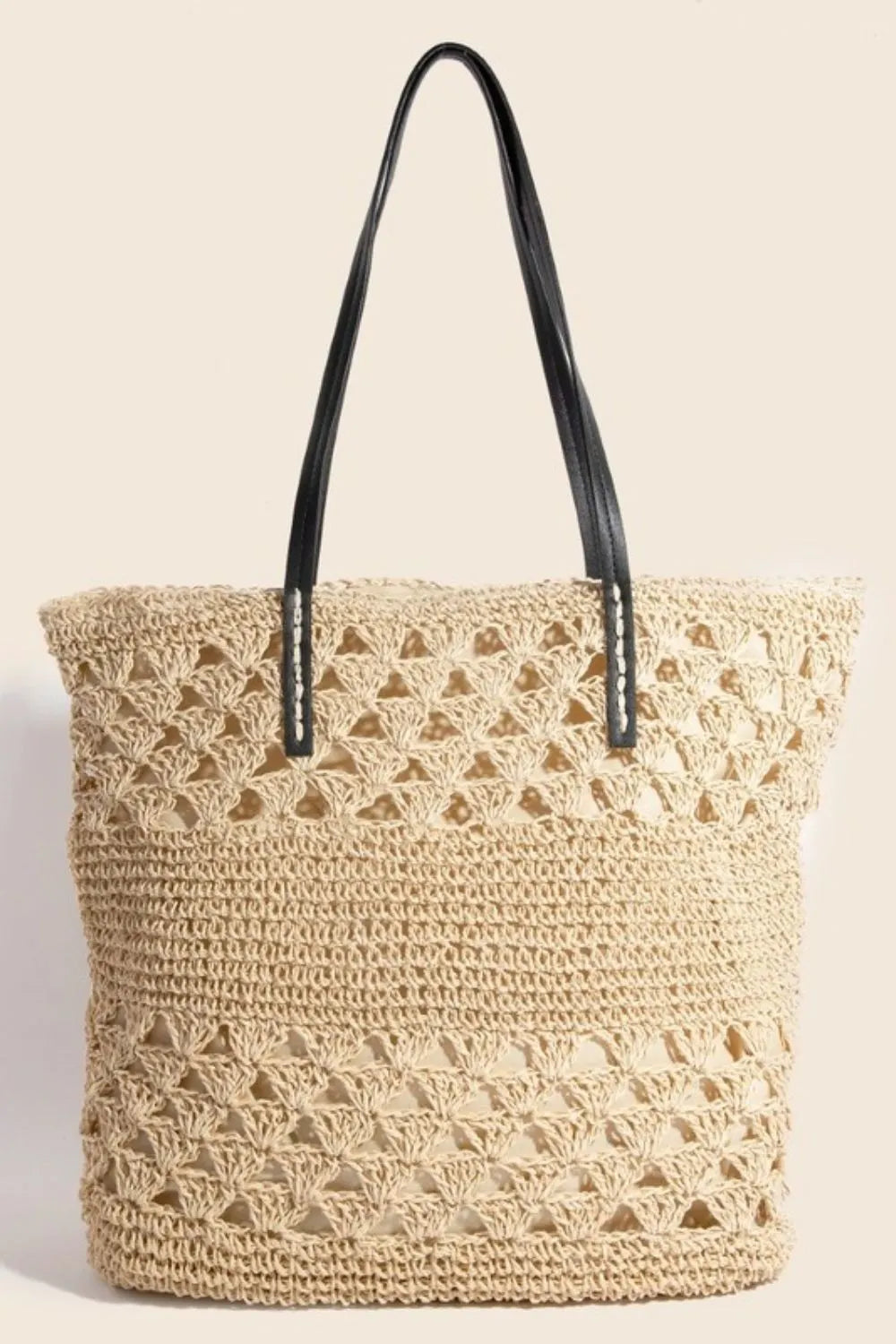 Fame Faux Leather Handle Knitted Tote Bag Tan One Size b763f045-1181-4766-9db8-825018ae7cb3-Max