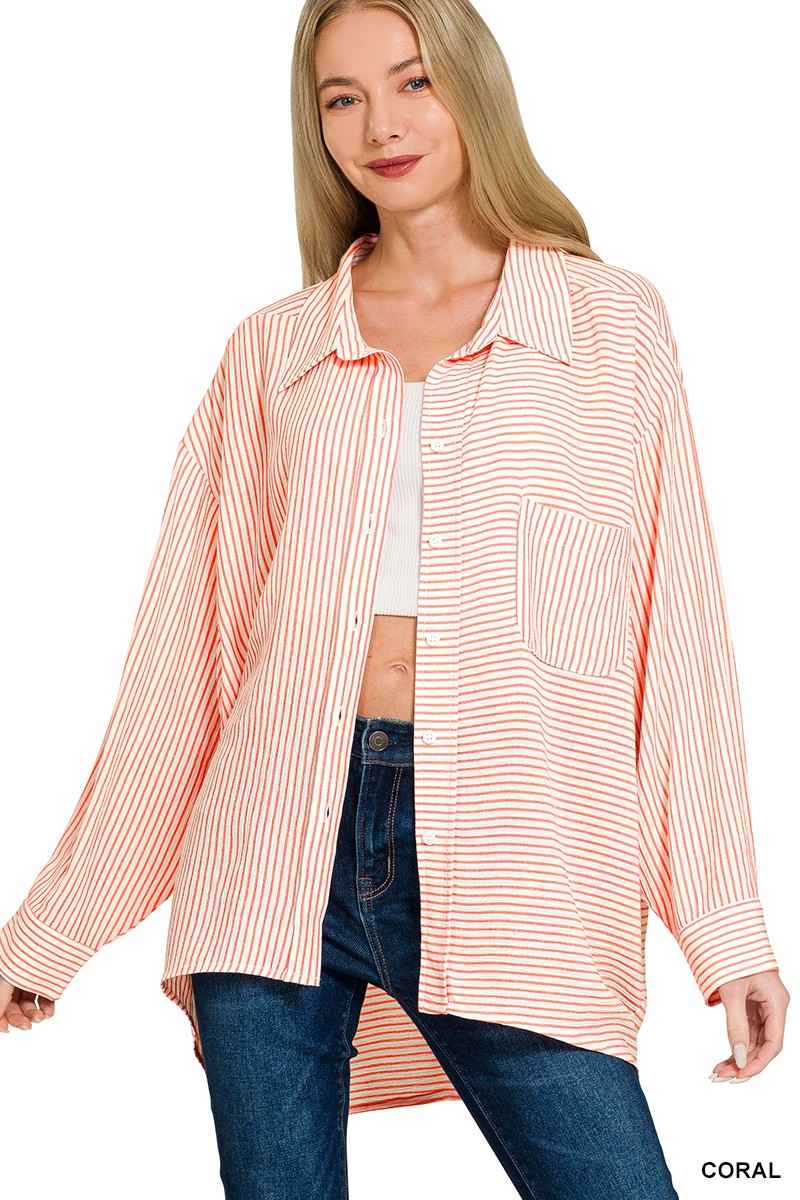Zenana Woven Stripe Button Down Shirt b7661d9cc9e04716aa669100a07bbcaa-Max