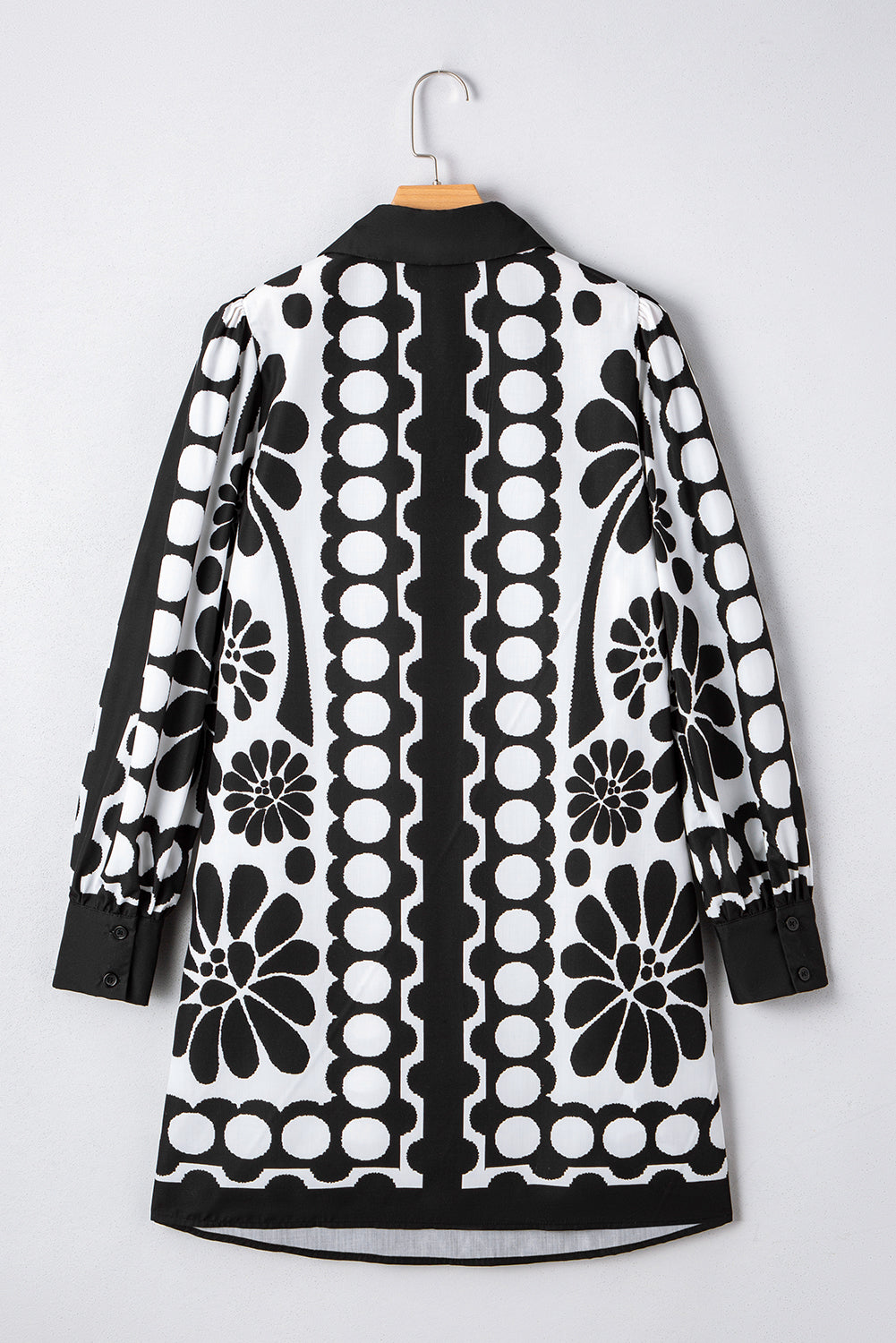Black Abstract Print V Neck Puff Sleeve Mini Dress b76e563dab1caf57
