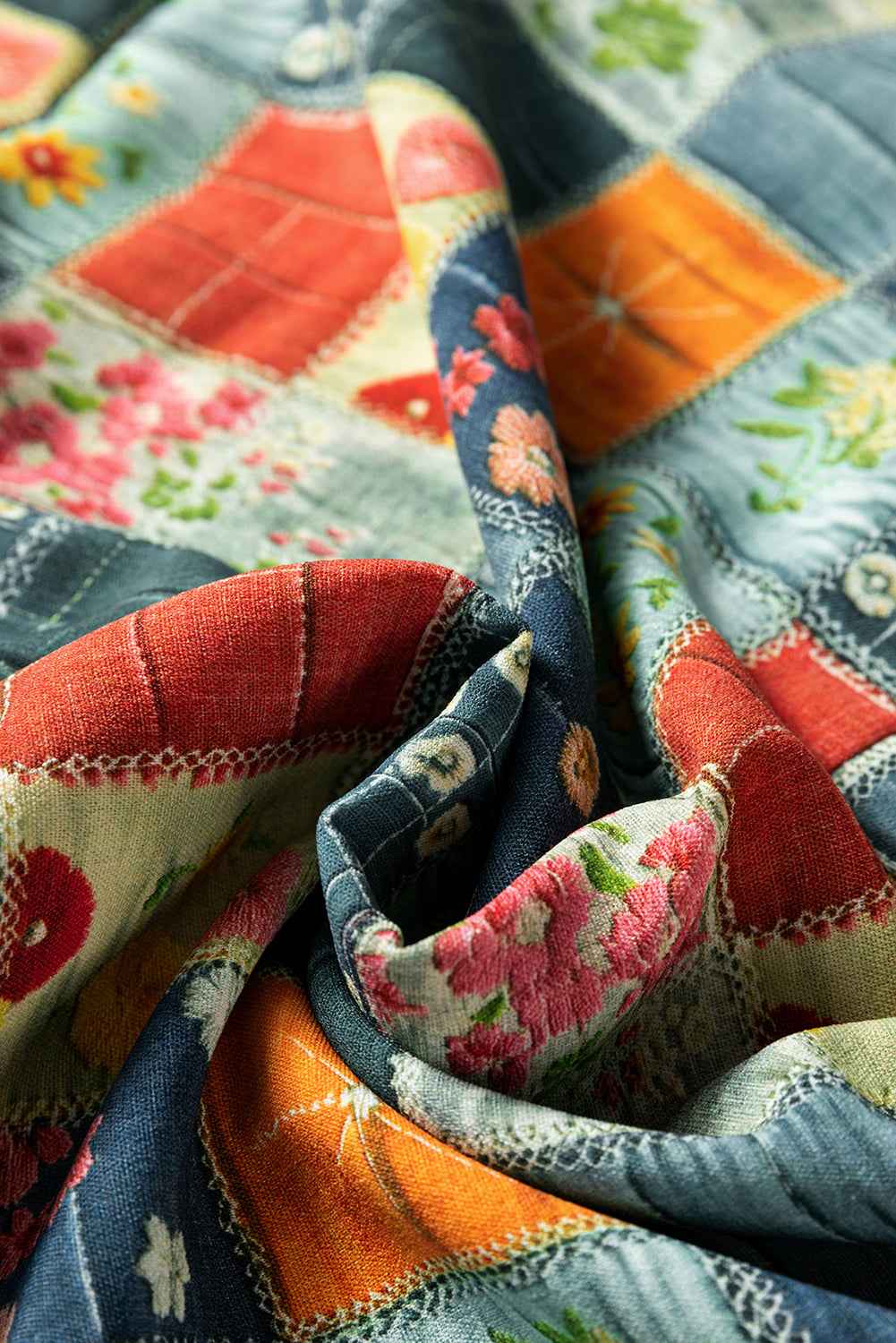 Sky Blue Fall Floral Half Placket Collared V Neck Blouse b774f5554124cef4