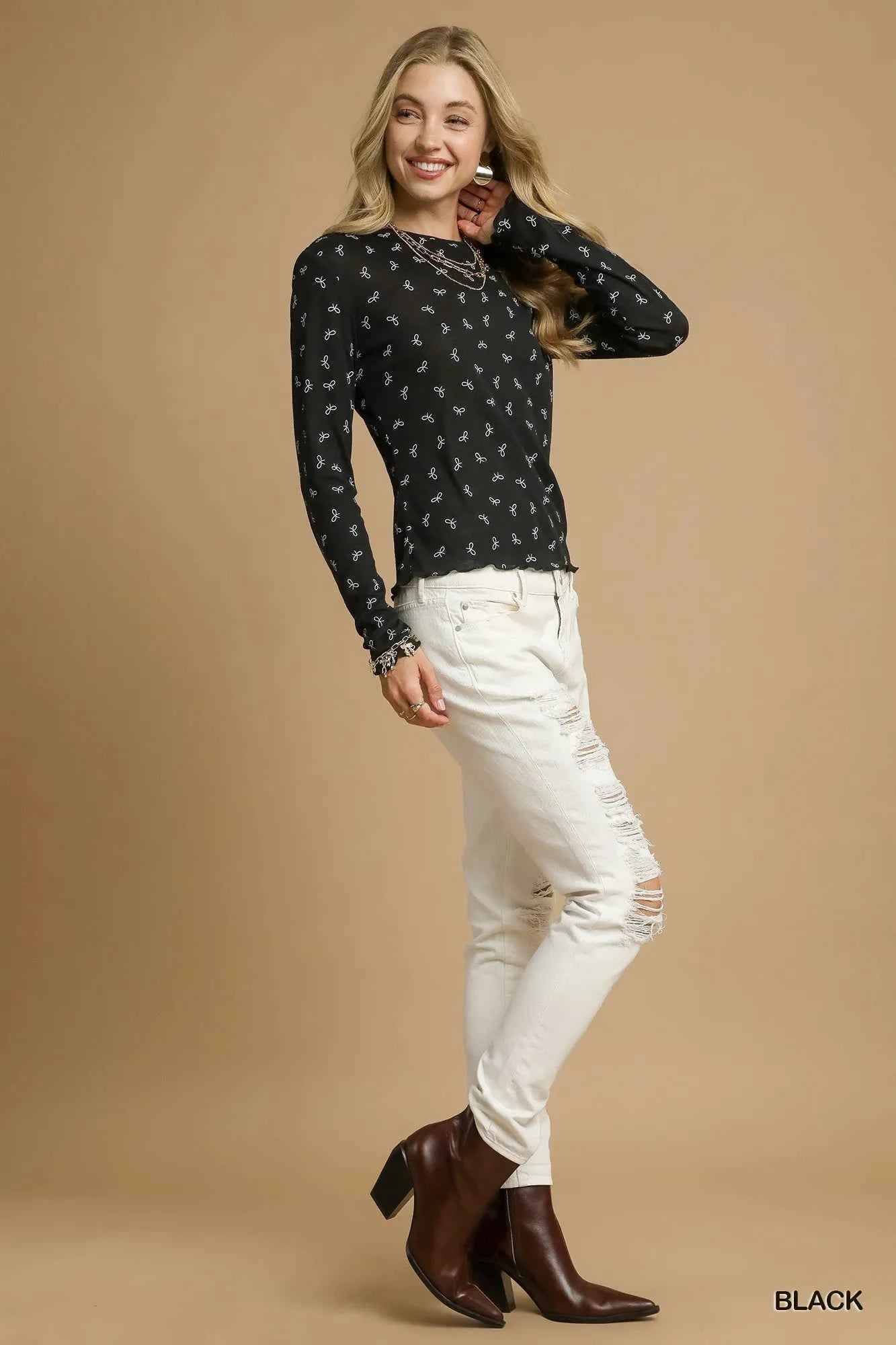 Bow Print Lightweight Knit Top b77bd10f-f90d-4165-a920-b1a3c0f5bee0-Max-Origin