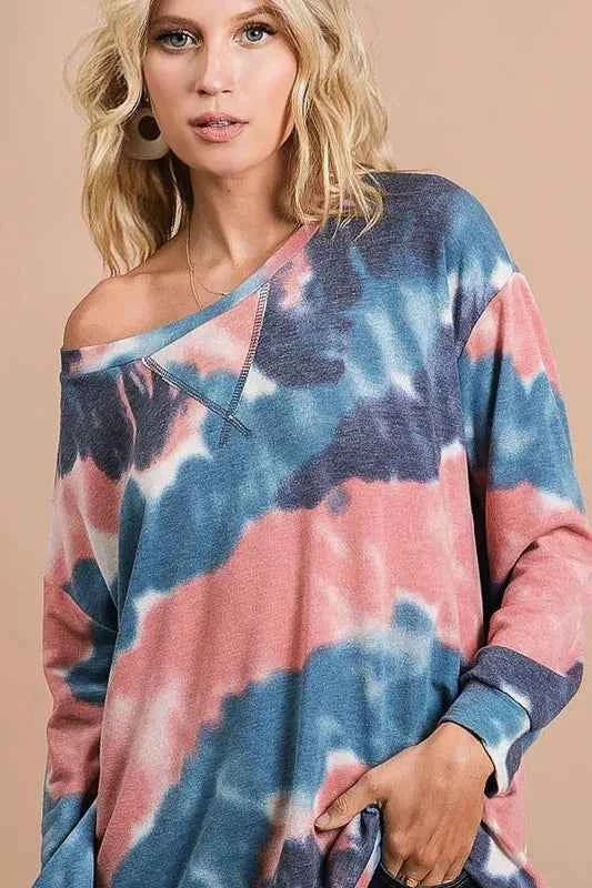 BiBi Tie Dye French Terry Pull Over with Front Stitching Detail b77c1b17df2e4300a063fee187b3a94d-Max-Origin