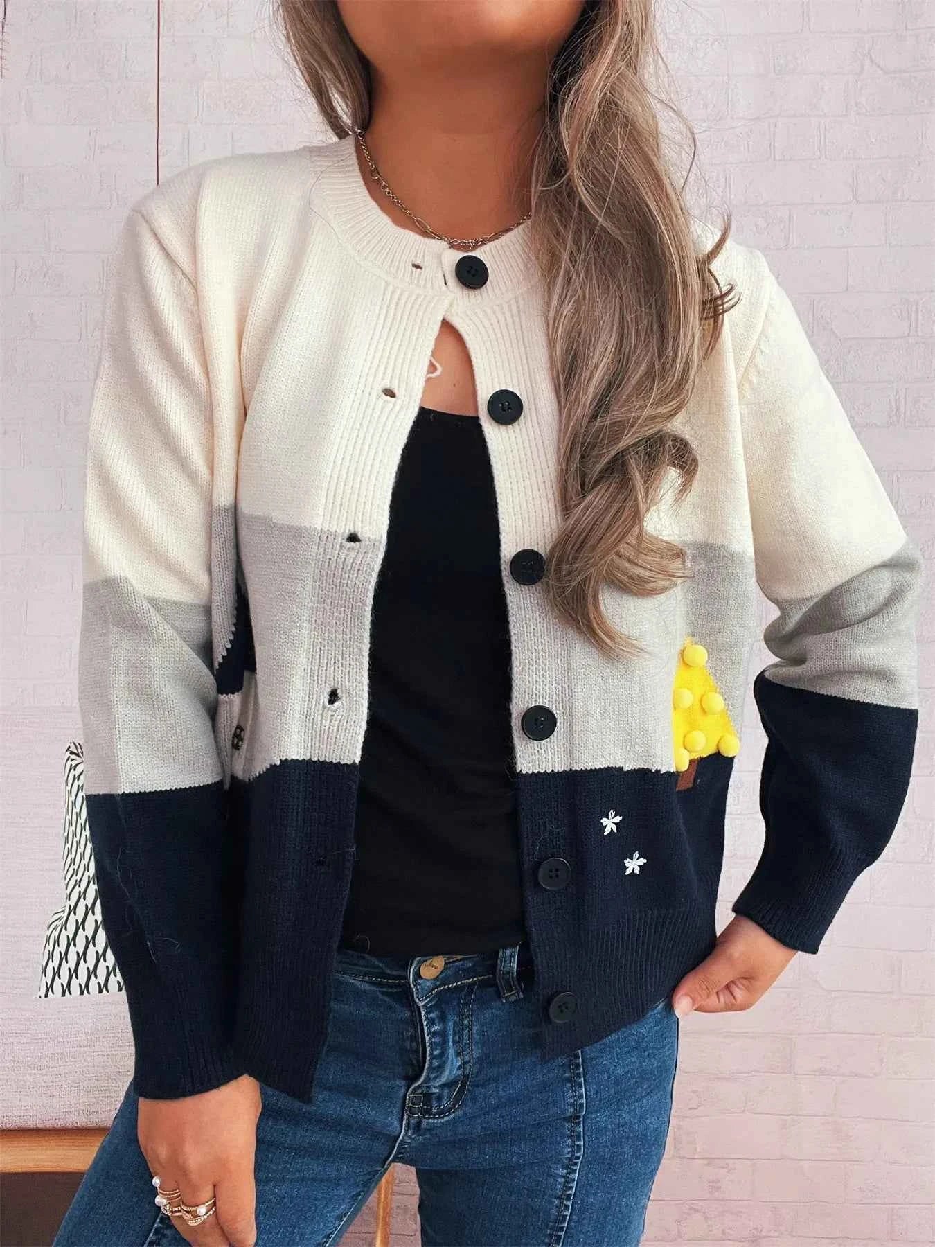 Color Block Button-Up Cardigan b77f0472b9cc455d9fcb859f5cd3bf08-Max-Origin