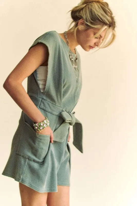 Davi & Dani Acid-Washed Waffle Knit Cuffed Sleeves Romper b788202b2f9b4003a0952161661de9b0-Max-Origin