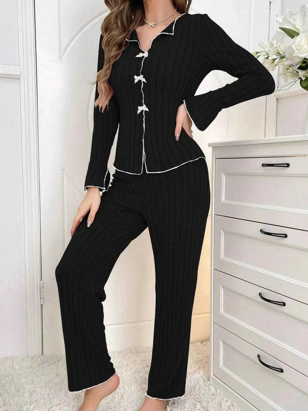 Ribbed Bow Front Top and Pants Lounge Set b78d22db-4d0b-435e-8c04-65a689c563d9-Max-Origin