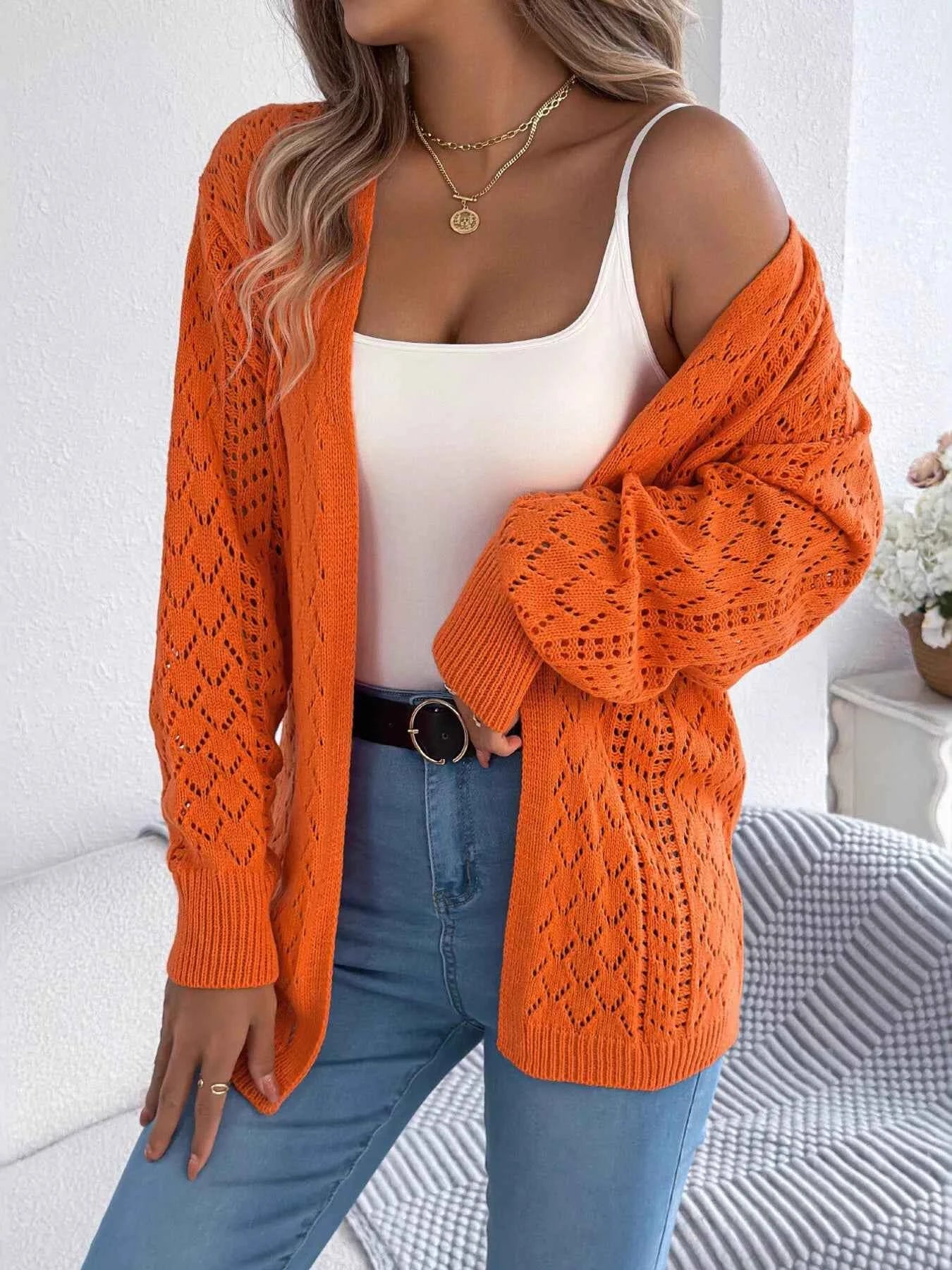 Openwork Open-Front Long Sleeve Cardigan b795d86a70cd4212add87647f958ab07-Max-Origin