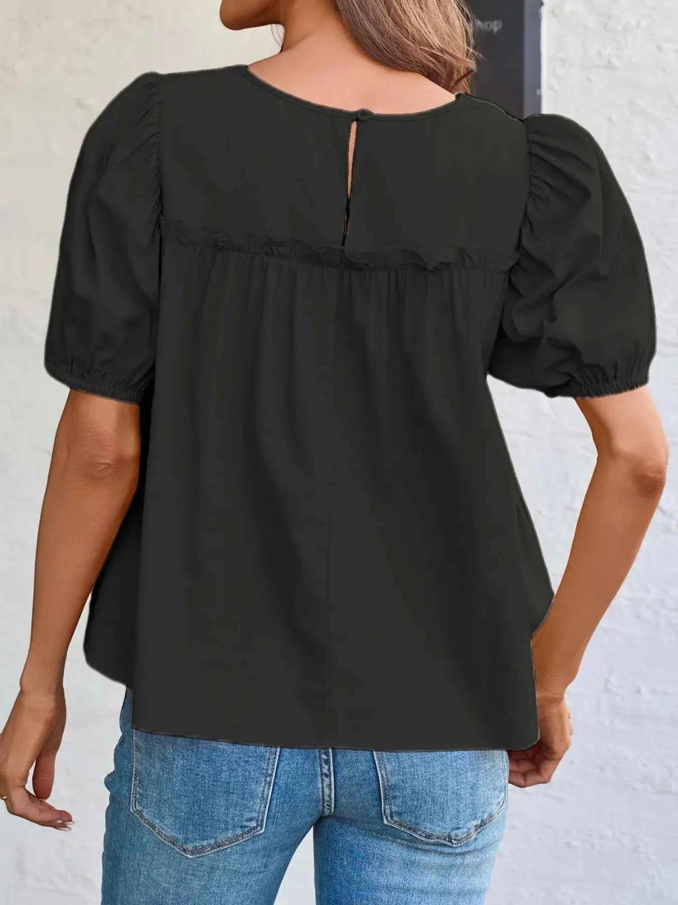 Round Neck Puff Sleeve Tiered Blouse b796f01f-4a40-4488-aa40-5c141f7f43a0-Max-Origin