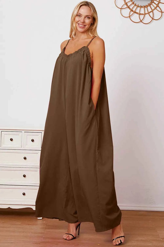 Double Take Full Size Ruffle Trim Tie Back Cami Jumpsuit with Pockets b79a8eac-e2b2-4e66-a2f9-fd6618c1f32c-Max