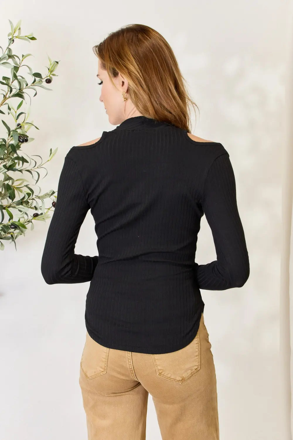 Culture Code Full Size Ribbed Surplice Cold Shoulder Top b79c90887aed4002919ac62748e38714-Max