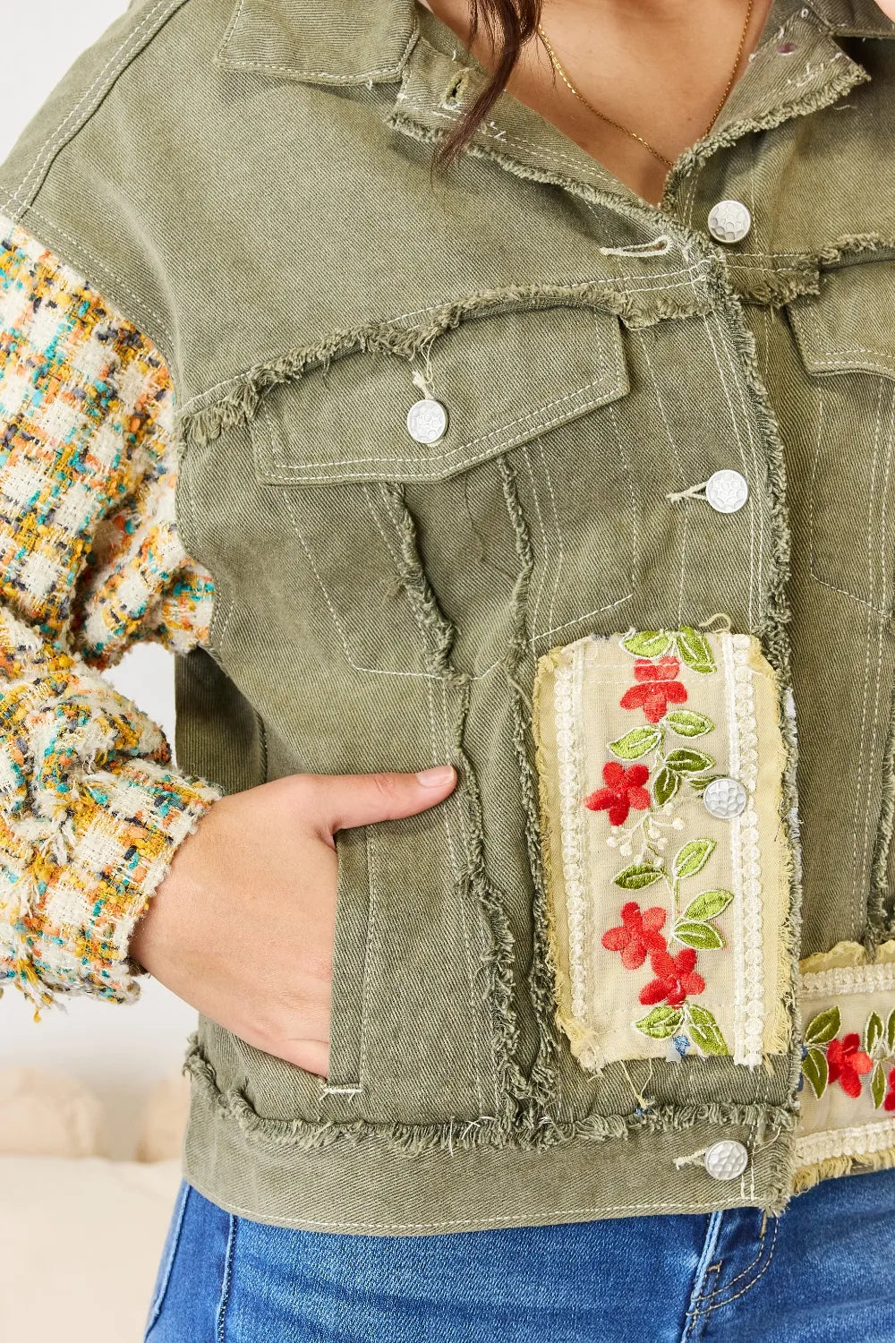 POL Embroidered Button Down Raw Hem Shacket b7a51c66-fc6b-4ffe-bf58-a312d1d1a605-Max