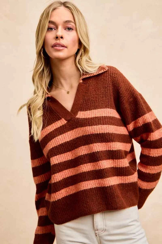 Striped Sweater Top with Collar Stitched Details b7aa61e4733d4f73b23c6d66b2e2639c-Max-Origin