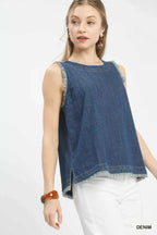 Umgee Sleeveless Fringe Hem Denim Top b7aac6ad-5fd9-434f-a4ab-4b5f2f798dc7-Max-Origin