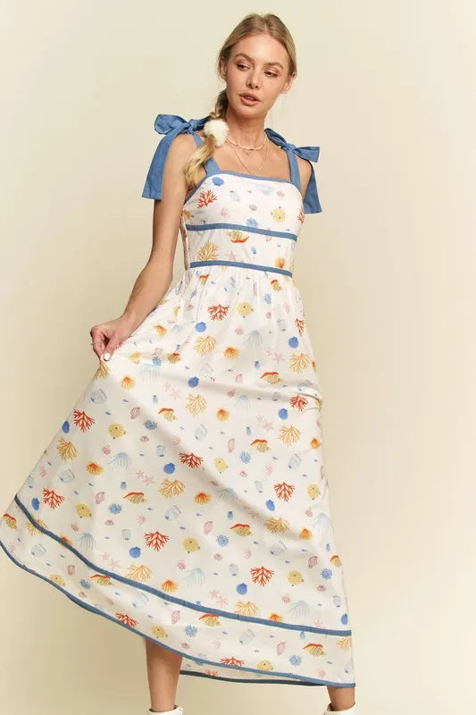Davi & Dani Denim Binding Detail Smocking Summer Maxi Dress b7aba119ac754dba8519c395eb9e0b72-Max-Origin