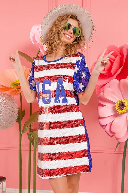 BiBi American Flag Theme Usa Print Sequin Dress b7b00ee8afa542c394f49fefb150eb37-Max-Origin