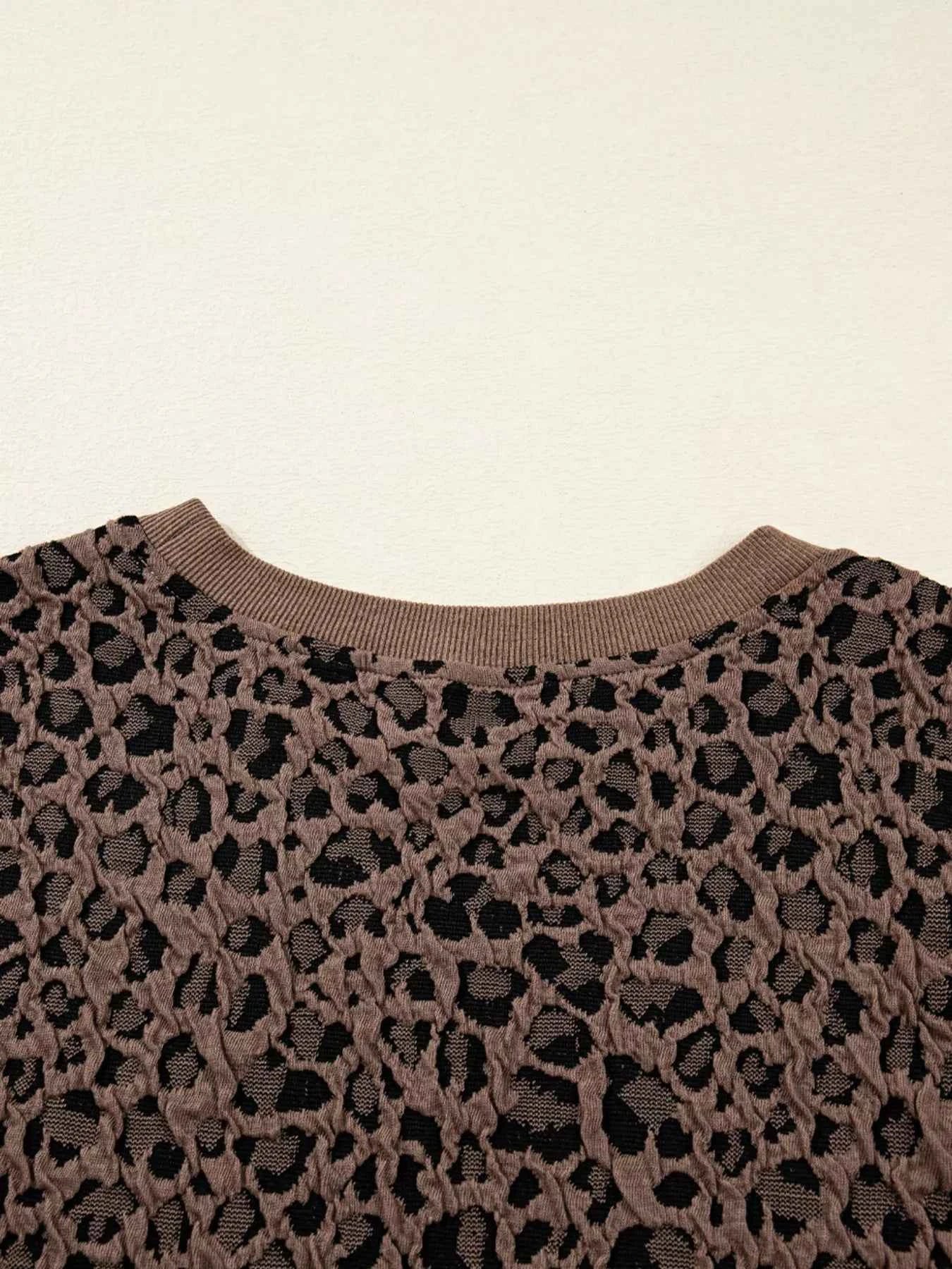 Ribbed Trim Leopard Print Long Sleeve Top b7b117d288e1451687b10f5b0f1727a7-Max-Origin