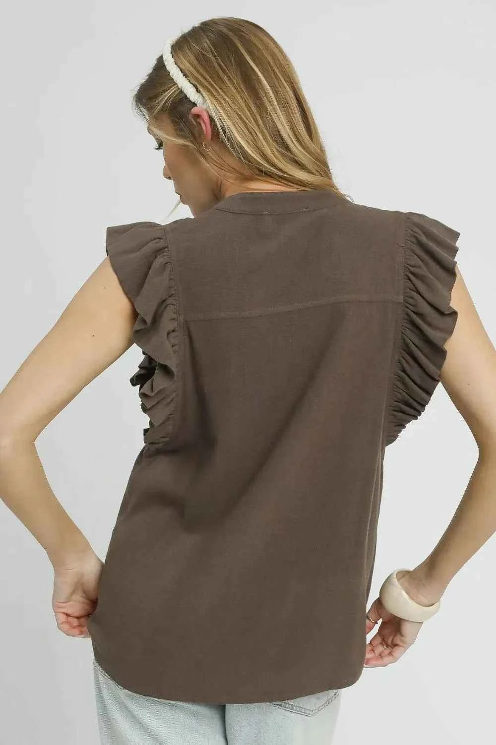 Umgee Linen Ruffle Sleeve Button-Down Shirt b7b1397f-cffa-4f11-b0b6-6b1adc6b8f06-Max-Origin