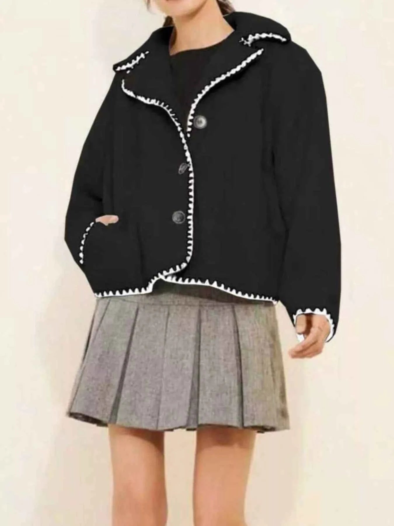 Sherpa Contrast Trim Button Up Outerwear Black b7bd8568-254c-4865-ae4e-45482d135406-Max-Origin