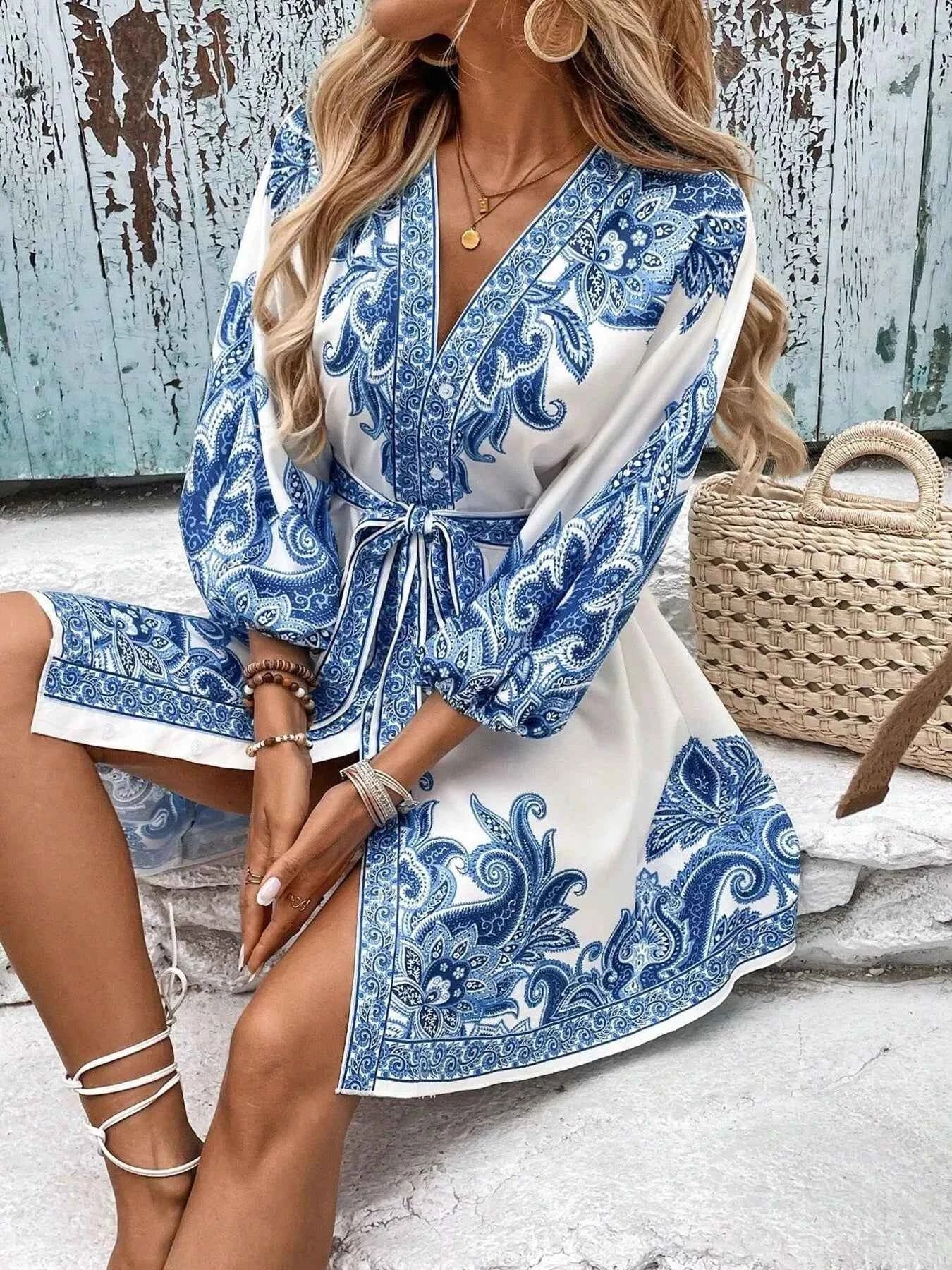 Printed Balloon Sleeve Mini Dress b7be6de7fe7b4a0d94904d7f4dc99d07-Max-Origin