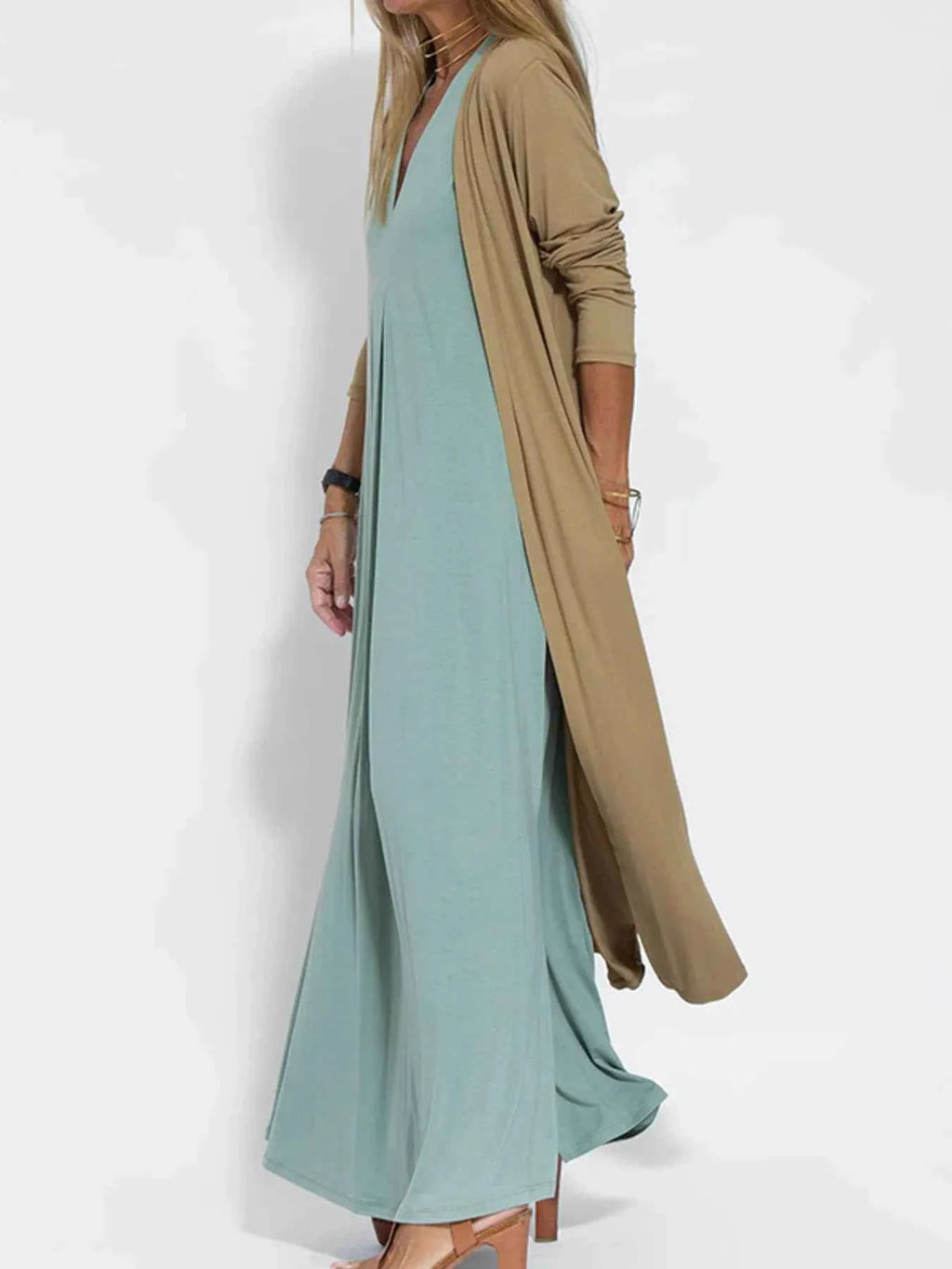 Full Size Open Front Side Slit Longline Cardigan Plus Size b7c13fc8-48ed-4016-8e8a-6cad4e9cd800-Max-Origin