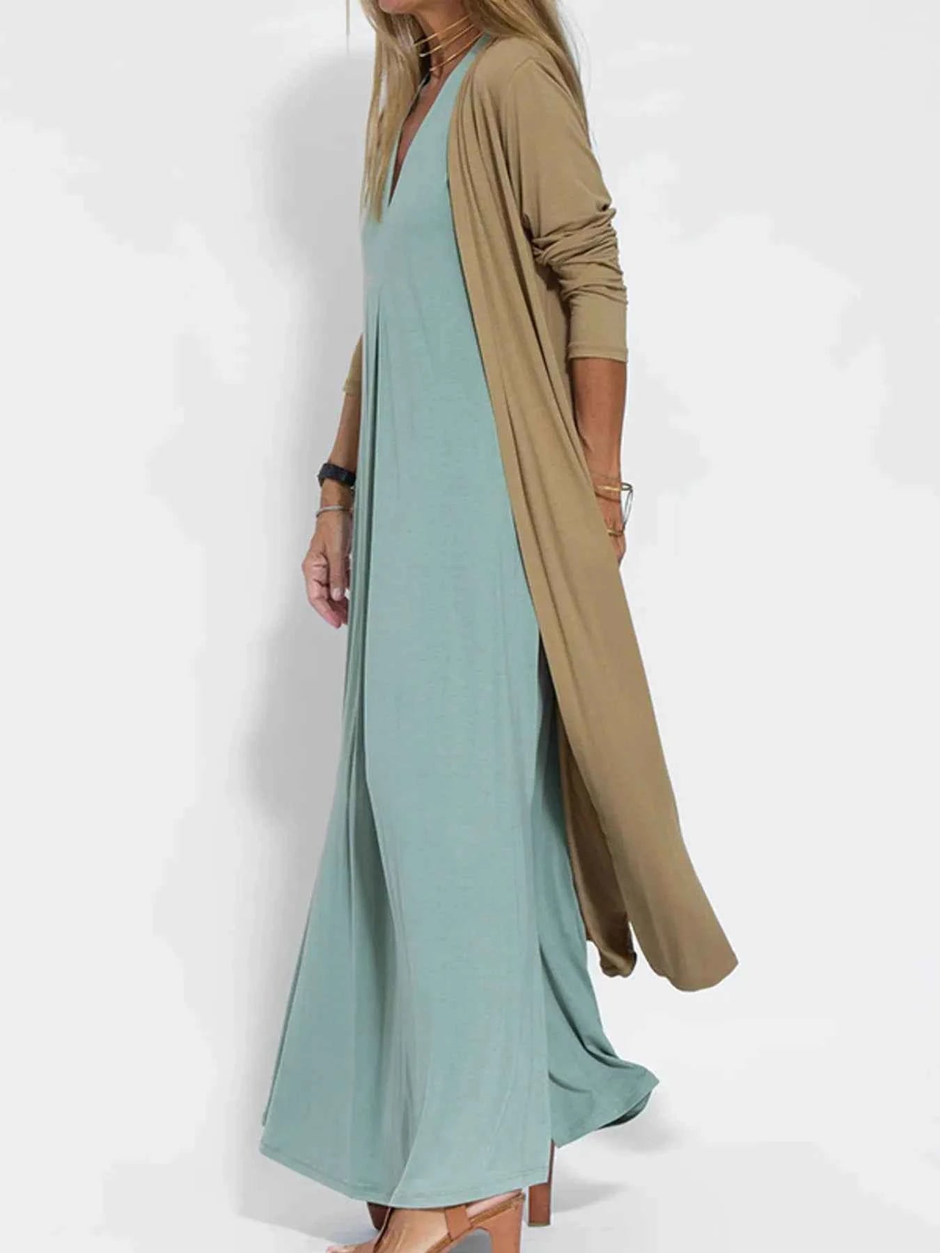 Full Size Open Front Side Slit Longline Cardigan Plus Size b7c13fc8-48ed-4016-8e8a-6cad4e9cd800-Max-Origin