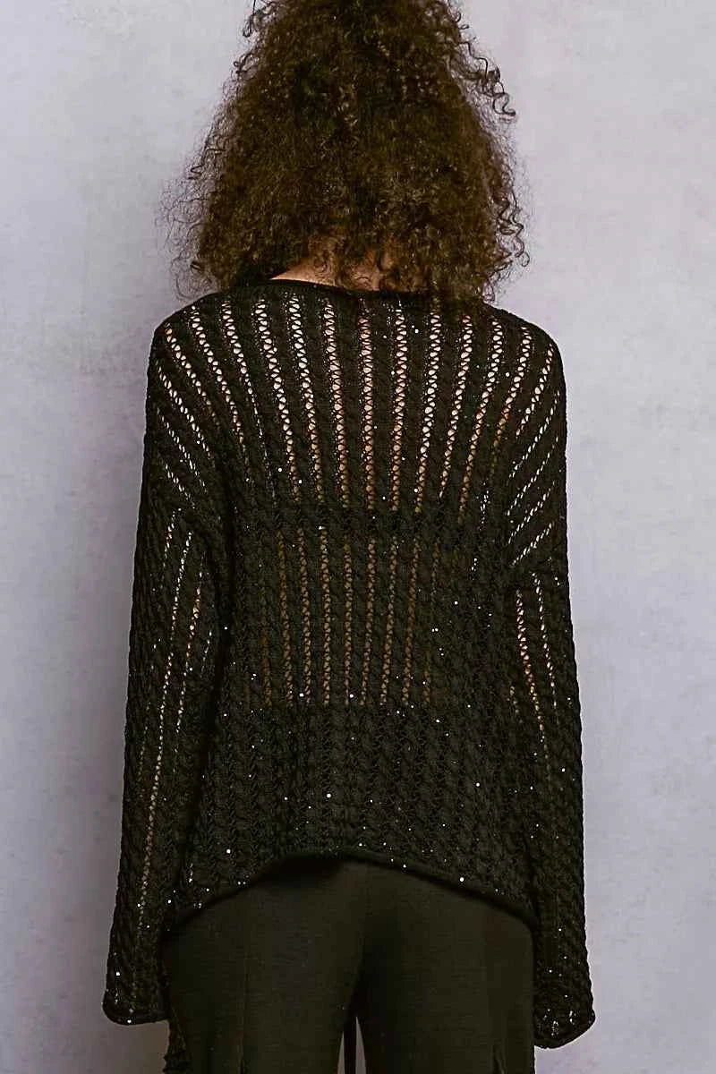 POL Openwork Round Neck Knit Top with Shiny Detail b7c396f7-e75a-4f74-acbf-db3b48680bd9-Max-Origin