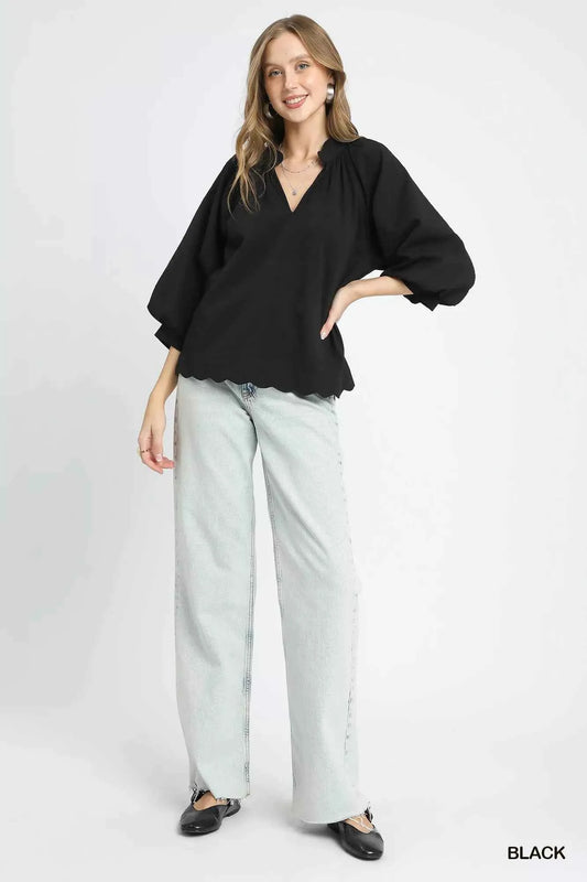 Full Size Textured Notched Balloon Sleeve Blouse Plus Size b7c3ca36-e9e5-4c81-a9b6-e3d43c1890f0-Max-Origin