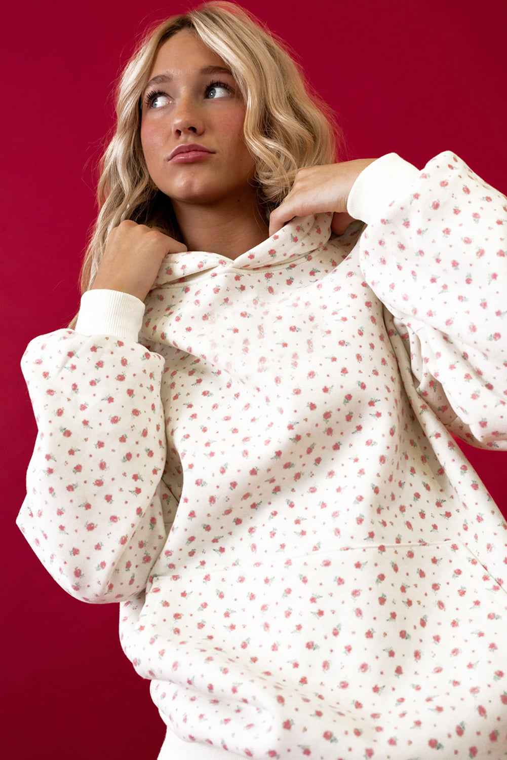 Pink Floral Kangaroo Pocket Hoodie Pants Set b7c3fbbac9358486