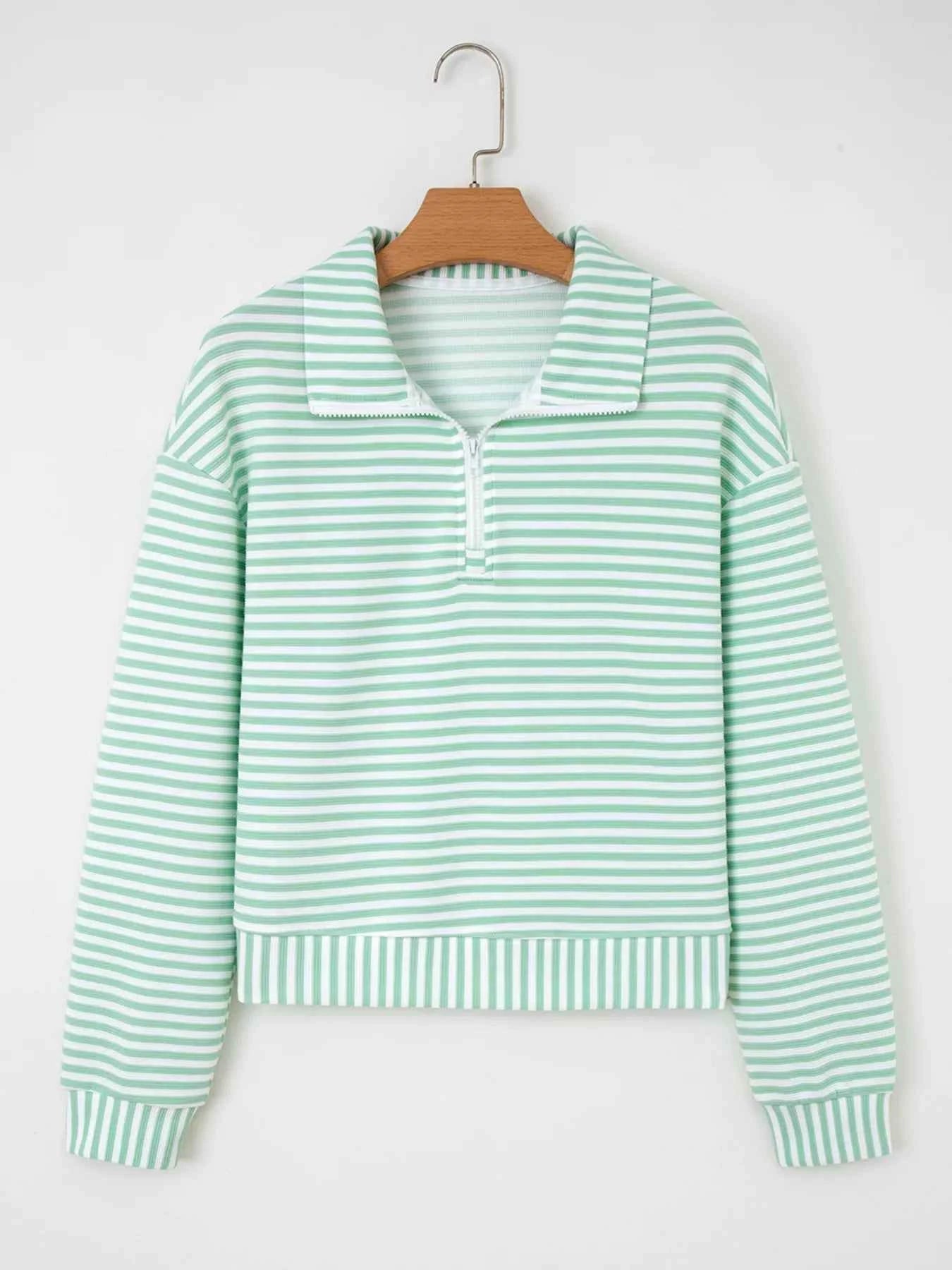 Stripe Quarter Zip Collar Long Sleeve Top b7c6b8e57ee441ec84784250c2b5c57c-Max-Origin