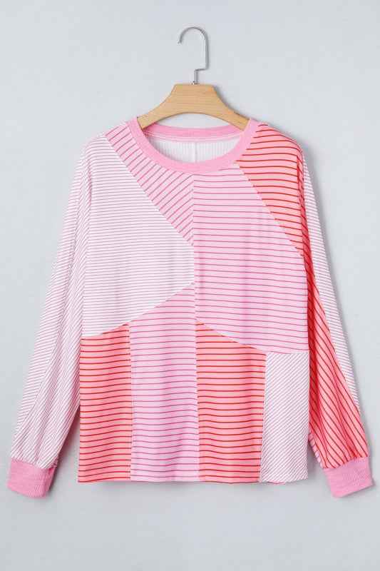 Stripe Colorblock Reverse Seam Long Sleeve Top b7cd0061-450b-4e6e-a900-d95fe81e5446