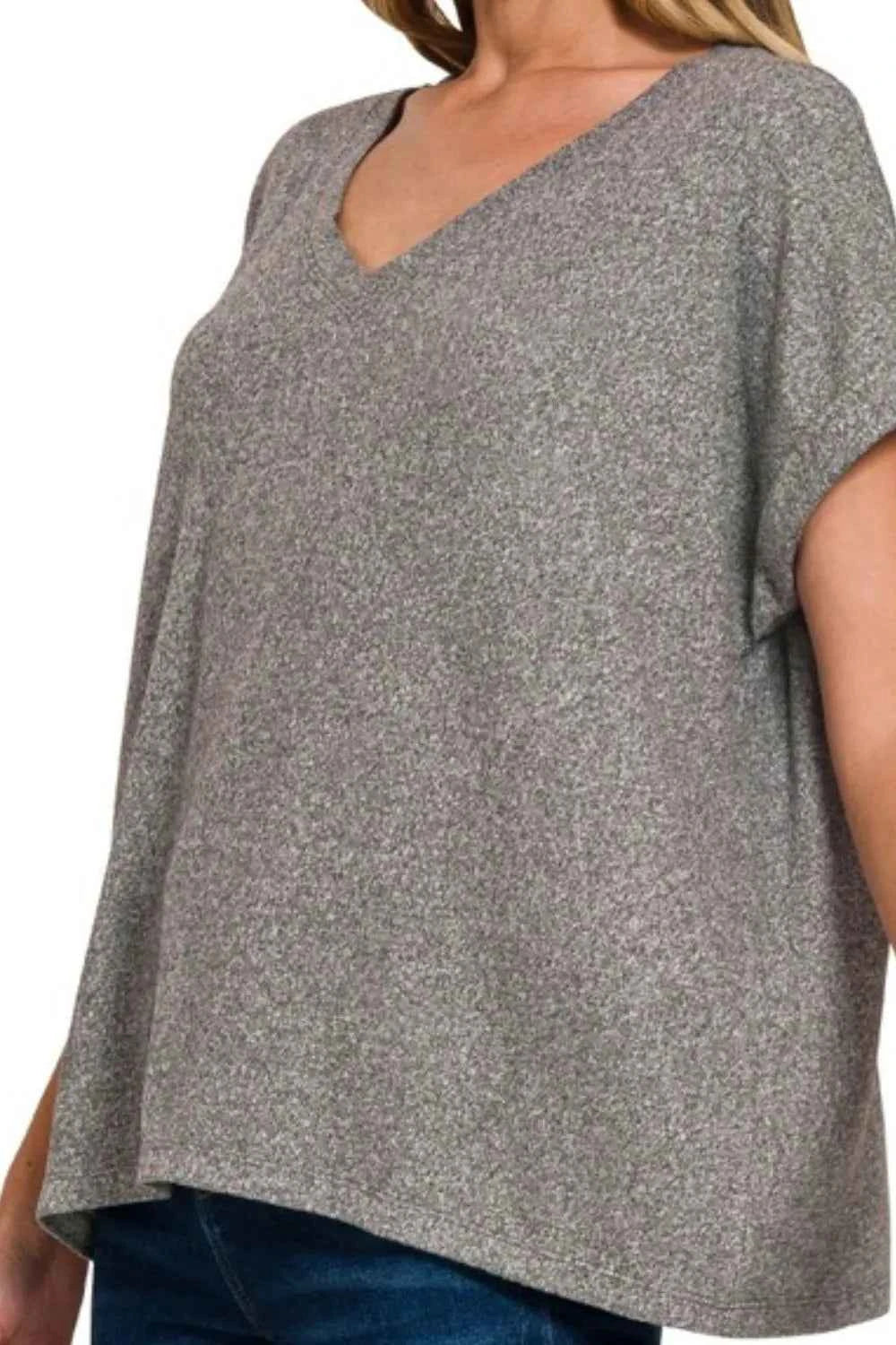 Zenana Soft Melange Hacci V-neck Tee b7d8a9b3-06e6-48a2-b9cb-ed9dfd88e11e-Max-Origin