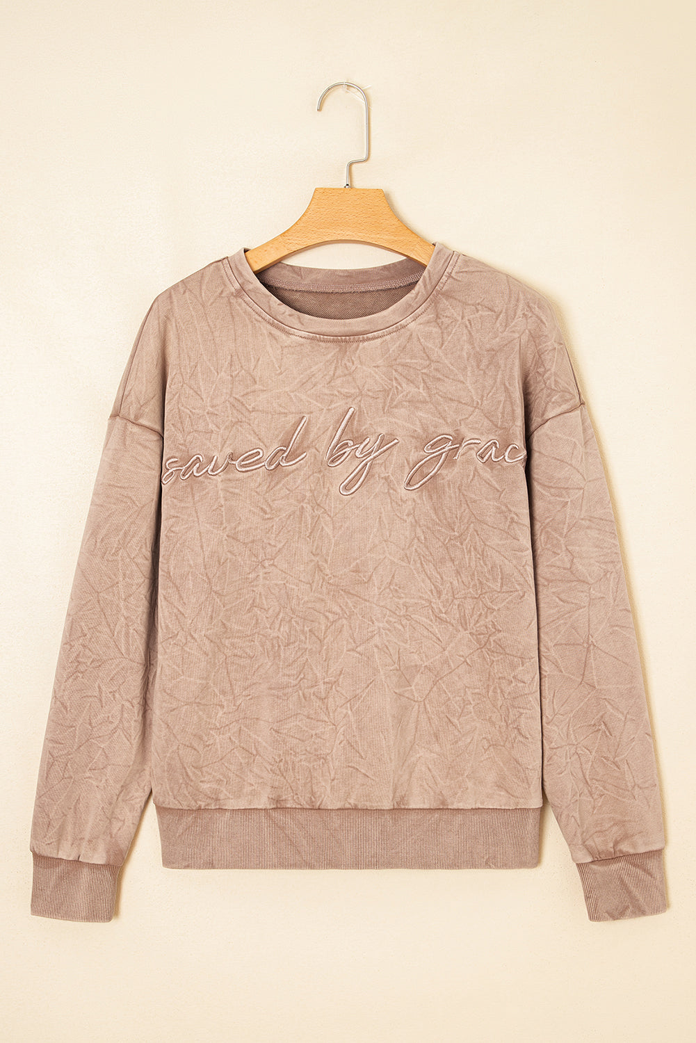 Sea Green saved by grace Letter Embroidery Mineral Wash Loose Sweatshirt b7e0e1fd1e451d2c