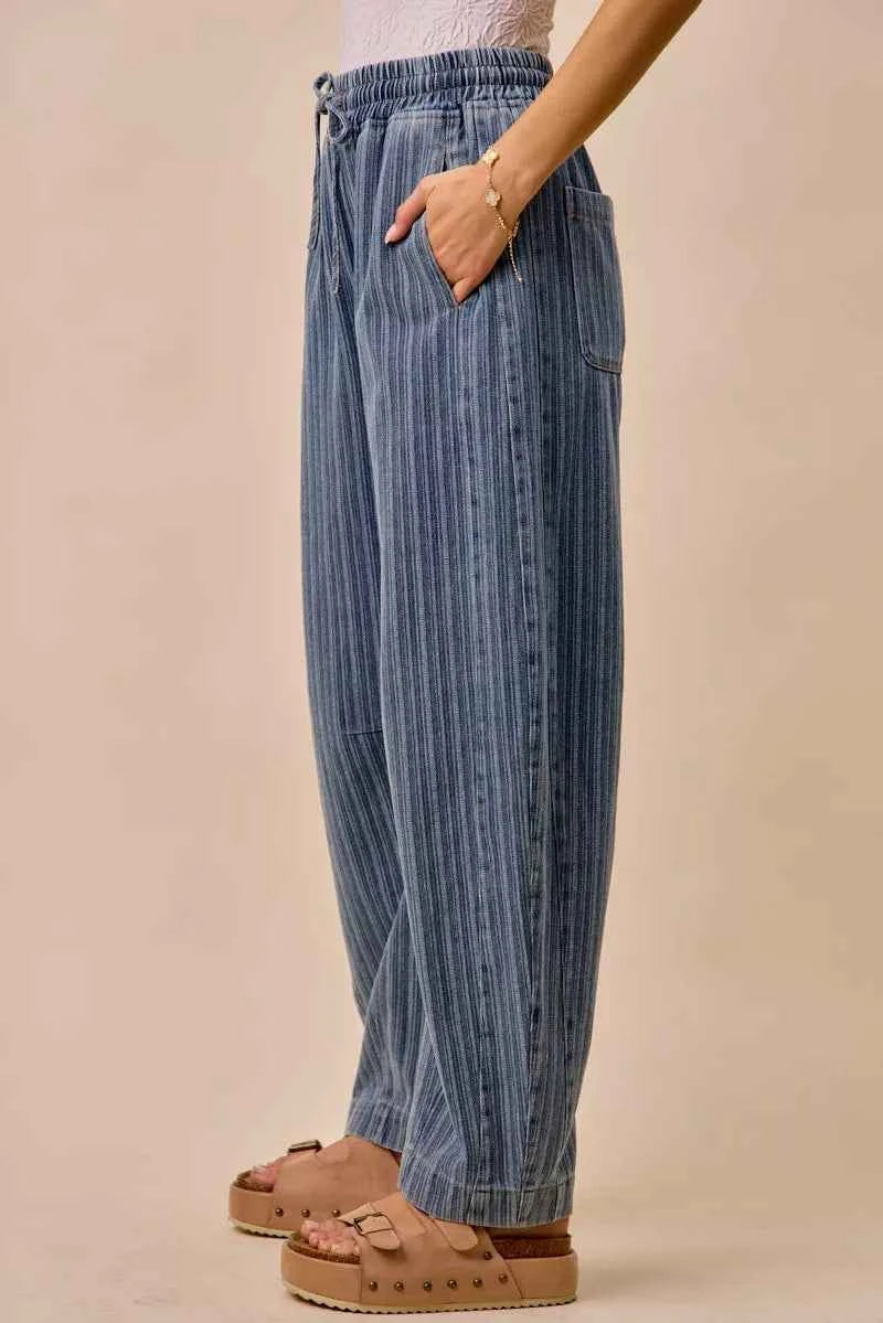 SO ME Stripe Denim Barrel Jeans Drawstring Waistband b7eb3da3ba7344cb89eed56537d28e2a-Max-Origin