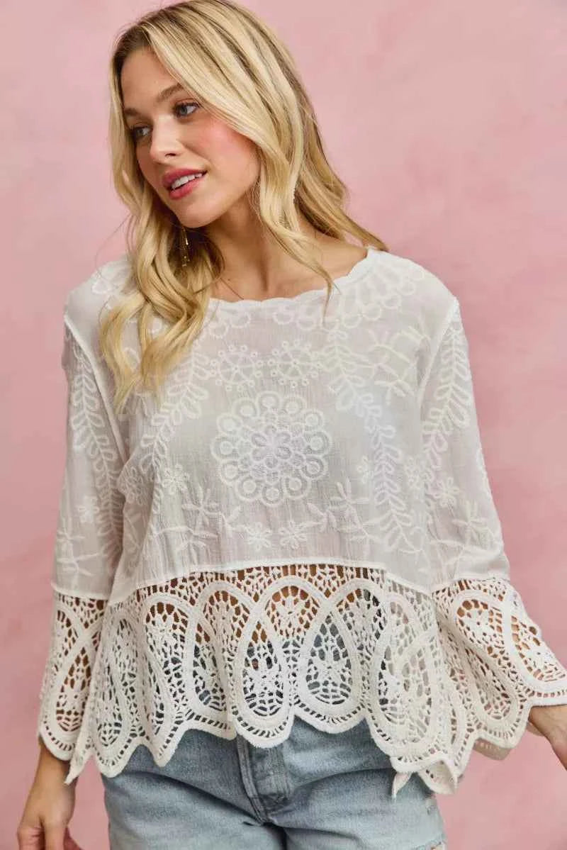 SO ME Floral Embroidered Crochet Lace Trimmed Top b7f3b8bed7294906bd3e59541580a892-Max-Origin