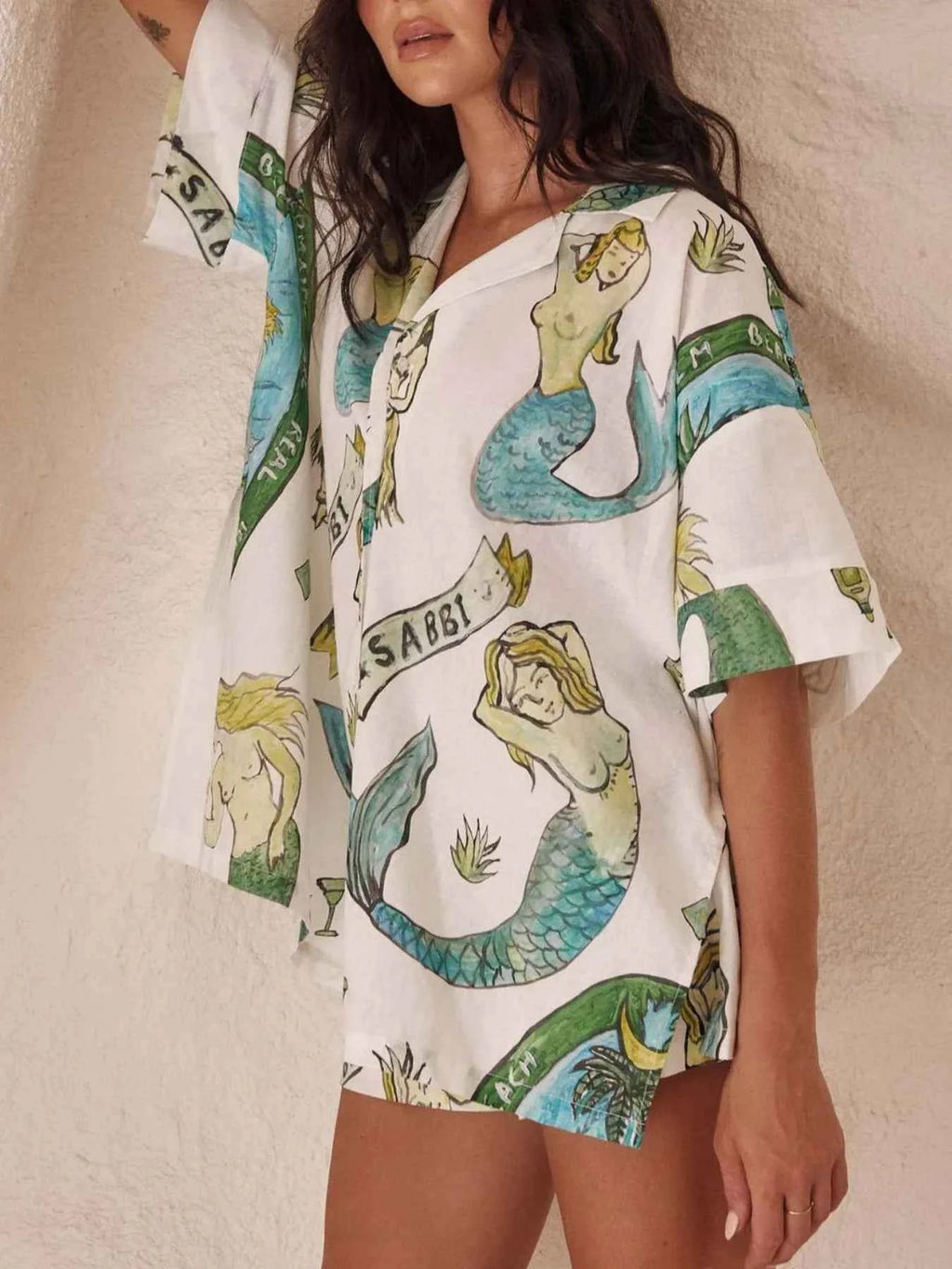 Printed Button Up Shirt and Shorts Set White b7f3cfa6-b8d3-4614-a6cb-3817de6a565c-Max-Origin