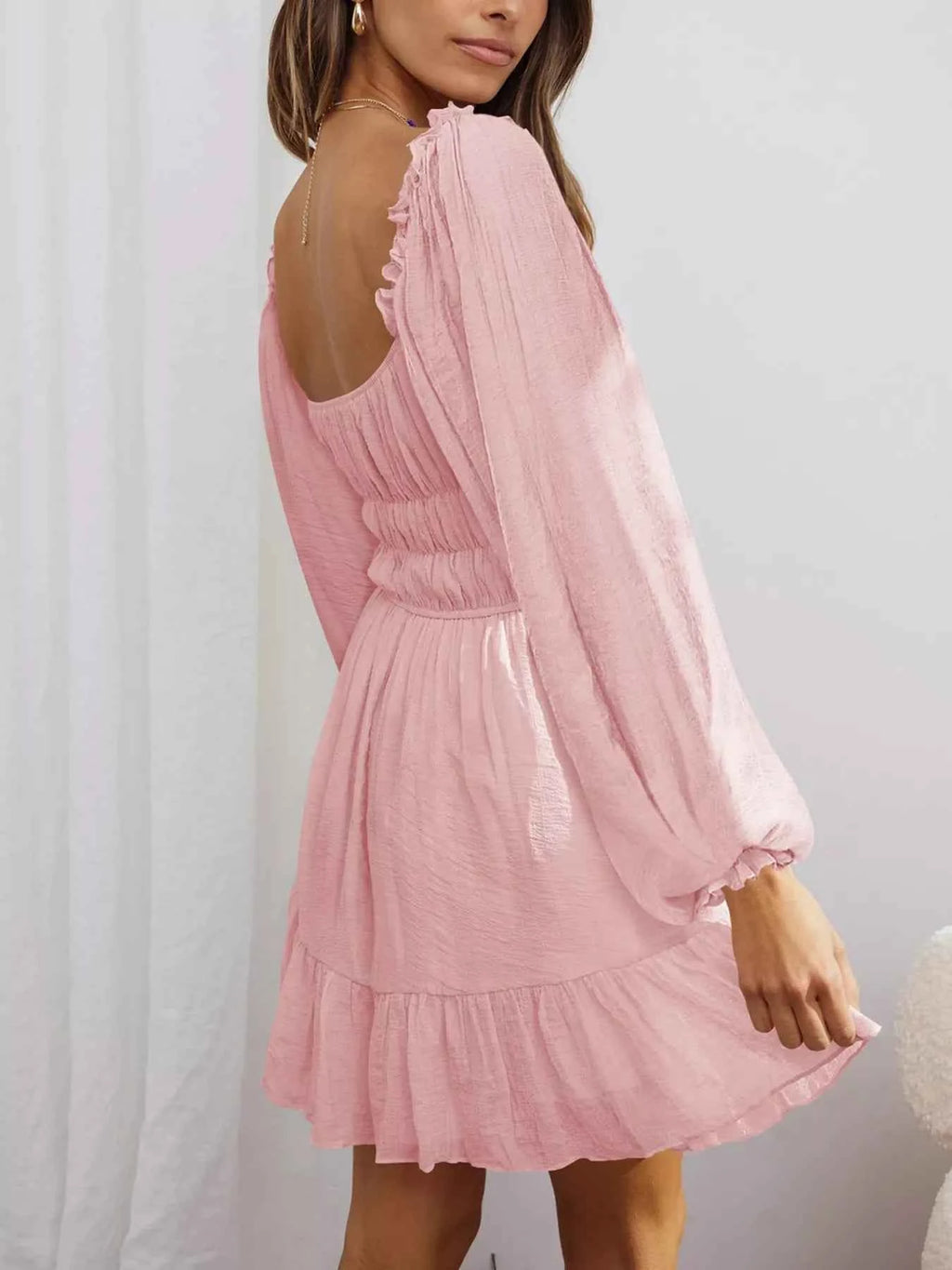 Ruffled Hem Balloon Sleeve Dress b7fb432e76a341bba76127e88bf7ecb0-Max-Origin