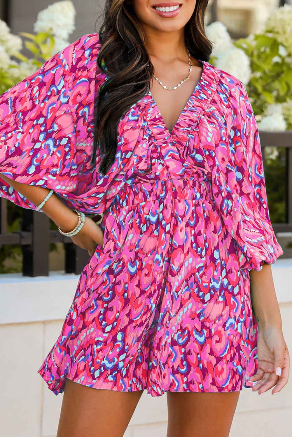 Pink Abstract Print Dolman Sleeve V Neck High Waist Romper b80b4f5d07b4926a_99e653e6-3270-490d-8c6a-82f275e76c35