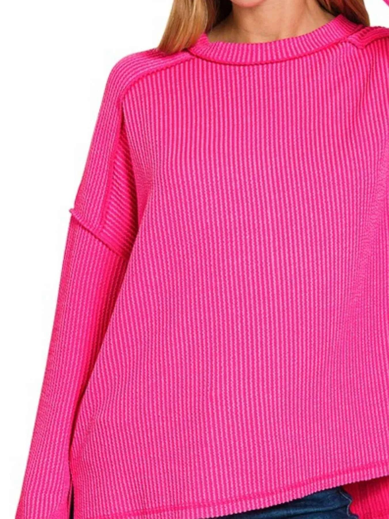 Exposed Seam Long Sleeve Corded Rib Knit Top b80bf41b-6573-4a79-88dc-c852e3d3bbb1-Max-Origin